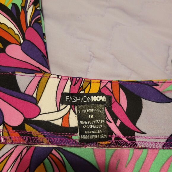 Fashion Nova MultiColor Tropical Wide Leg Flare Retro Style Women Casual Pant XL - Picture 4 of 9